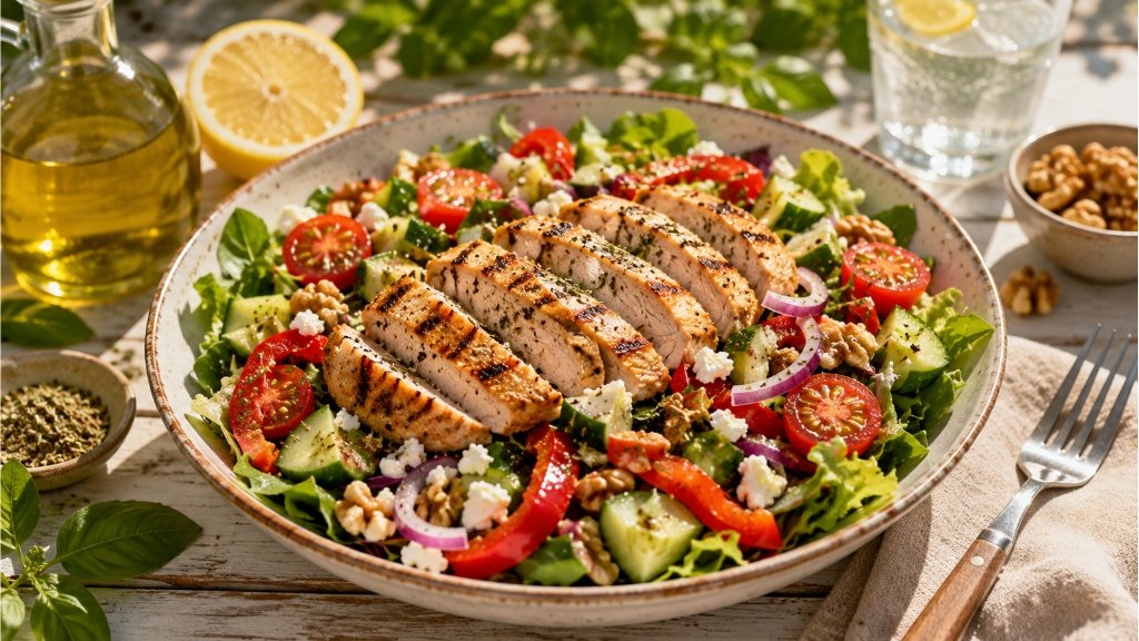 Mediterrane zomersalade met gegrilde kip
